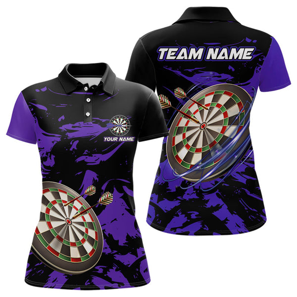 Maxcorners Personalized Black And Purple Splash Dart Polo & Quarter Zip Custom Dart Shirt For Men Darts Jersey LM1506