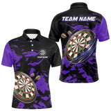 Maxcorners Personalized Black And Purple Splash Dart Polo & Quarter Zip Custom Dart Shirt For Men Darts Jersey LM1506
