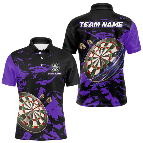 Maxcorners Personalized Black And Purple Splash Dart Polo & Quarter Zip Custom Dart Shirt For Men Darts Jersey LM1506
