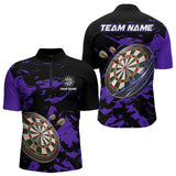 Maxcorners Personalized Black And Purple Splash Dart Polo & Quarter Zip Custom Dart Shirt For Men Darts Jersey LM1506
