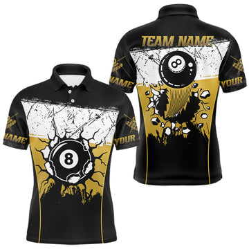 Maxcorners Personalized Yellow Funny Break 8 Ball Grunge Billiard Shirt For Men Custom Pool Team Jersey LM1203