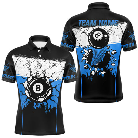 Maxcorners Personalized Blue Funny Break 8 Ball Grunge Billiard Shirt For Men Custom Pool Team Jersey TU0807