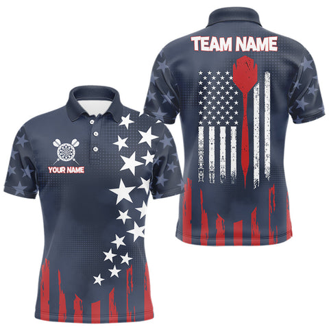 Maxcorners Personalized American Flag Navy Blue Darts Shirt For Men Custom Patriotic Darts Team Jerseys TU0807