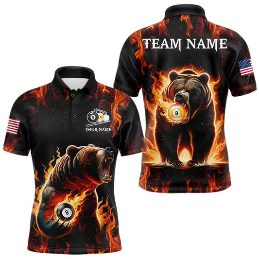 Maxcorners Custom Funny Bear 8 Ball & 9 Ball Pool Fire Flame Men's Billiard Shirts, Billiard Team Jerseys LM0607
