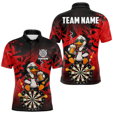 Maxcorners Personalized Red Funny Duck Beer Darts Shirts For Men Custom Darts Team Jersey, Darts Gift LM0410