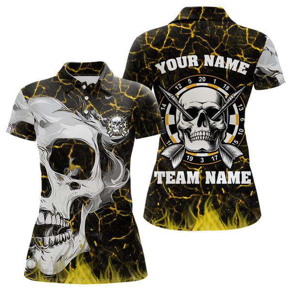 Maxcorners Personalized Yellow 3D Fire Crack Skull Dart Shirts Custom Scary Dart Shirts For Men Dart Jersey MT0609
