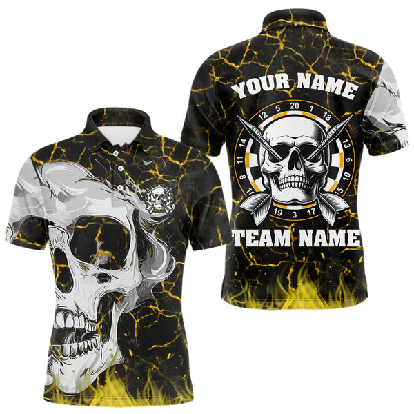 Maxcorners Personalized Yellow 3D Fire Crack Skull Dart Shirts Custom Scary Dart Shirts For Men Dart Jersey MT0609