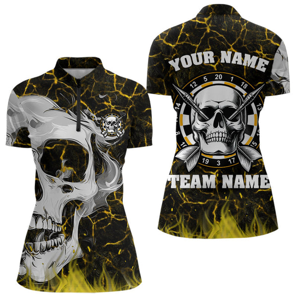 Maxcorners Personalized Yellow 3D Fire Crack Skull Dart Shirts Custom Scary Dart Shirts For Men Dart Jersey MT0609
