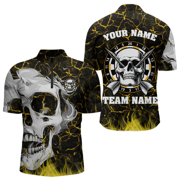 Maxcorners Personalized Yellow 3D Fire Crack Skull Dart Shirts Custom Scary Dart Shirts For Men Dart Jersey MT0609