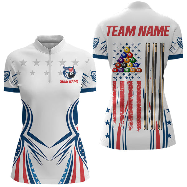 Maxcorners Patriotic American Flag 8 Ball Billiard Shirt For Men Custom Pool Team Jerseys Polo & Quarter Zip MT0609