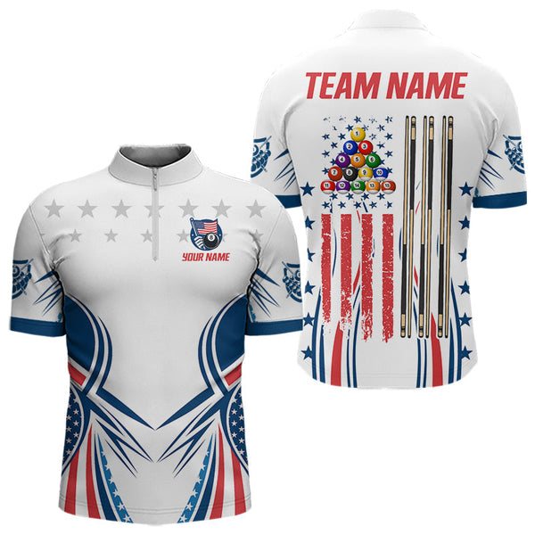 Maxcorners Patriotic American Flag 8 Ball Billiard Shirt For Men Custom Pool Team Jerseys Polo & Quarter Zip MT0609