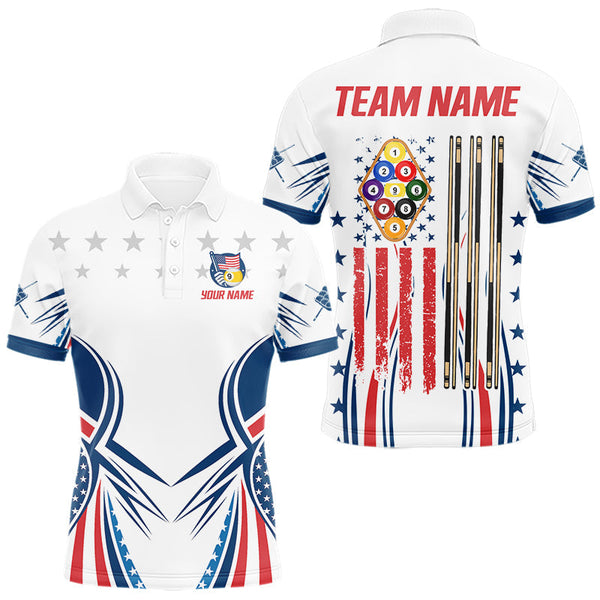 Maxcorners Patriotic American Flag 9 Ball Billiard Shirt For Men Custom Pool Team Jerseys Polo & Quarter Zip LM1809
