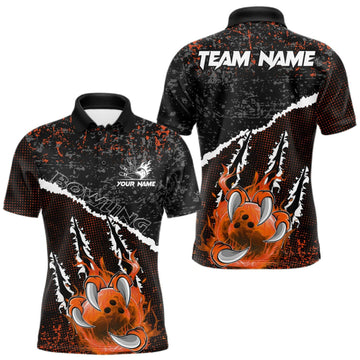 Maxcorners Black and Orange Flaming Claw Bowling Shirts for Men Custom Bowling League Team Jerseys LM2709