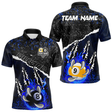 Maxcorners Black and Blue Flaming Claw 8 Ball & 9 Ball Billiard Shirts for Men Custom Pool Team Jersey LM2709