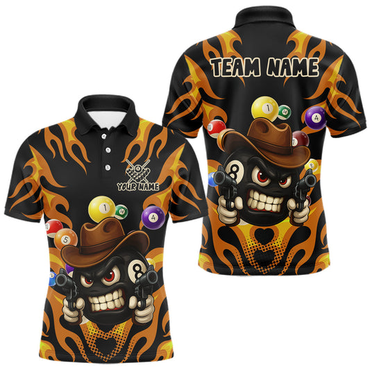 Maxcorners Orange Funny Flame 8 Ball Billiard Shirt For Men Custom Pool Team Jersey Polo & Quarter Zip LM0910