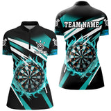 Maxcorners Turquoise 3D Darts Board Fire Custom Polo & 1/4 Zip Shirt For Women Personalized Dart Jerseys Uniform