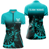 Maxcorners Turquoise Grunge Dart Polo & Quarter-Zip Shirts For Women Custom Retro Darts Board Team Dart Jerseys