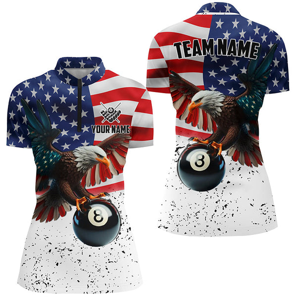 Maxcorners Billiard 8 Ball Eagle American Flag Personalized Men Polo Shirt, Patriotic 3D Eagle Billiard Shirts