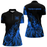 Maxcorners Black And Blue Dartboard Fire Flame Darts Polo & Quarter Zip Custom Dart Shirt For Men Dart Jersey