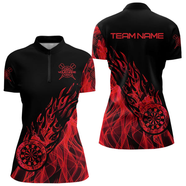 Maxcorners Red And Black Dartboard Fire Flame Darts Polo & Quarter Zip Custom Dart Shirt For Men Dart Jerseys