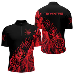 Maxcorners Red And Black Dartboard Fire Flame Darts Polo & Quarter Zip Custom Dart Shirt For Men Dart Jerseys