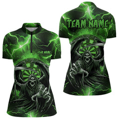 Maxcorners Personalized Green Grim Reaper Custom Thunder Lightning Men Dart Shirts, 3D Darts Team Jerseys