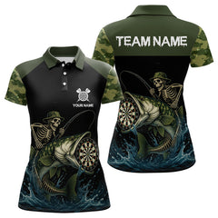 Maxcorners Funny Green Camo Skeleton Fishing Dart Shirt With Pocket Custom Men'sJersey