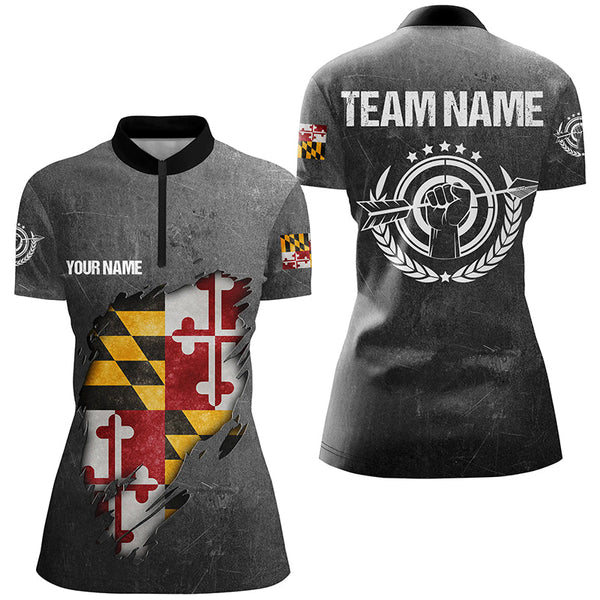 Maxcorners Personalized Grunge Maryland Archery Shirts For Men, Custom Maryland Flag Shirts For Archers