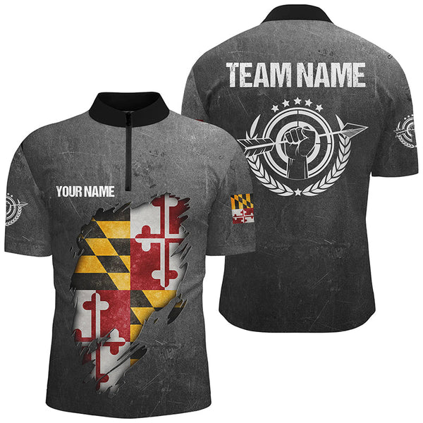 Maxcorners Personalized Grunge Maryland Archery Shirts For Men, Custom Maryland Flag Shirts For Archers