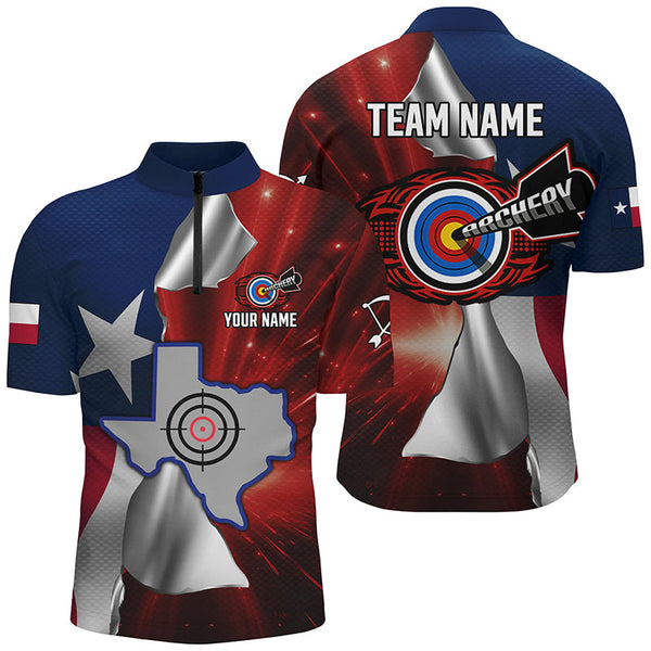 Maxcorners Personalized Texas Flag 3D Printed Men Archery Shirts, Best Patriotic Texas Archery Team Jerseys