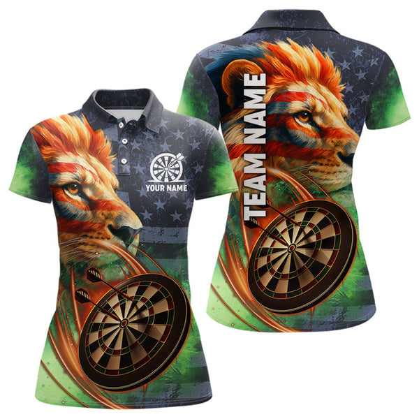 Maxcorners Personalized American Flag Lion Dart Shirts For Men Custom Grunge Patriotic Darts Team Jerseys LM1506