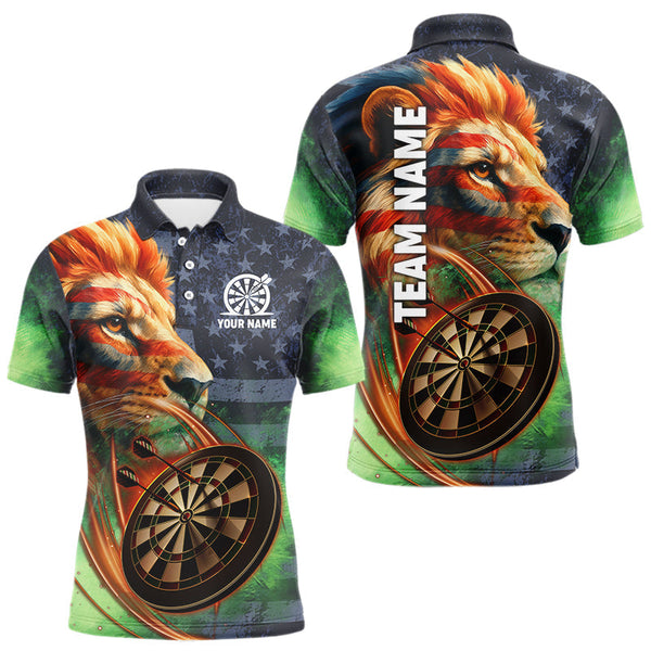 Maxcorners Personalized American Flag Lion Dart Shirts For Men Custom Grunge Patriotic Darts Team Jerseys LM1506