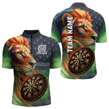 Maxcorners Personalized American Flag Lion Dart Shirts For Men Custom Grunge Patriotic Darts Team Jerseys LM1506