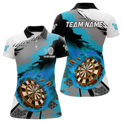 Maxcorners Blue Dartboard Fire Flame Paint Splash Dart Shirt Polo & 1/4 Zip For Men Custom Dart Team Jersey MT1706