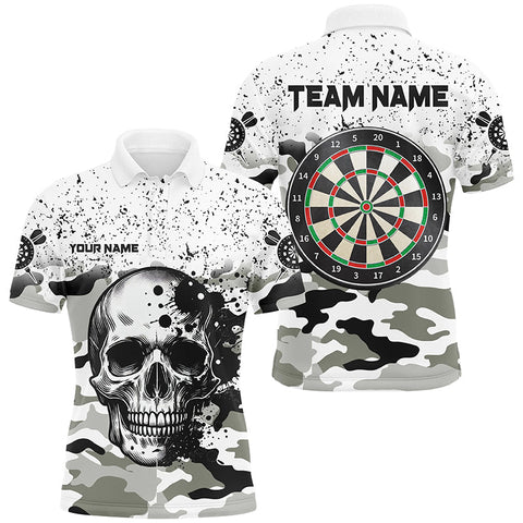 Maxcorners Darts Black White Grunge Camo Skull Darts Customized Name, Team Name 3D Polo Shirt