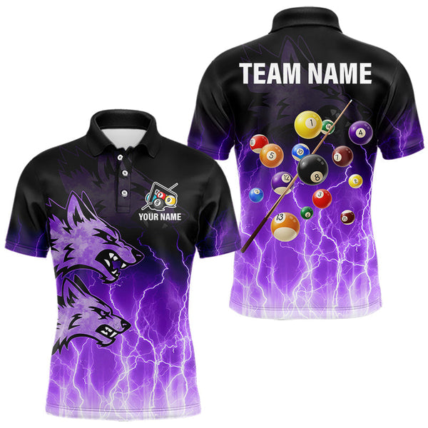 Maxcorners Custom Billiard Shirt For Men, Purple Thunder Lightning Wolf Pool Balls Team Jersey Polo & 1/4 Zip MT0708
