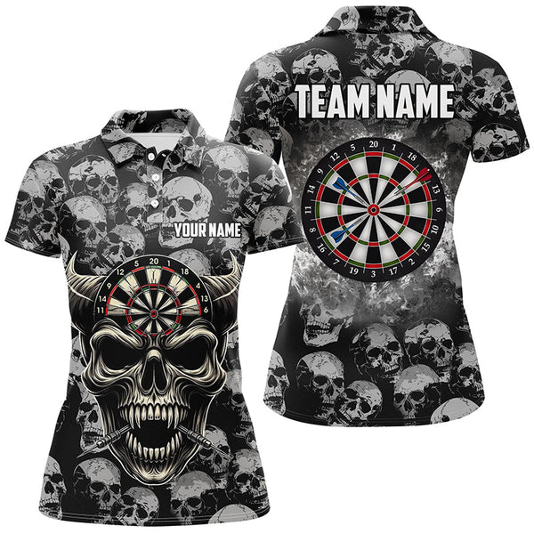 Maxcorners Retro Skull Pattern Darts Darts Jersey Customized Name, Team Name 3D Polo Shirt