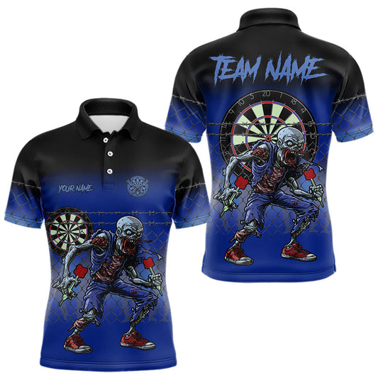 Maxcorners Custom Zombie Blue Dart Shirt With Pocket Option For Men, Dart Team Jerseys