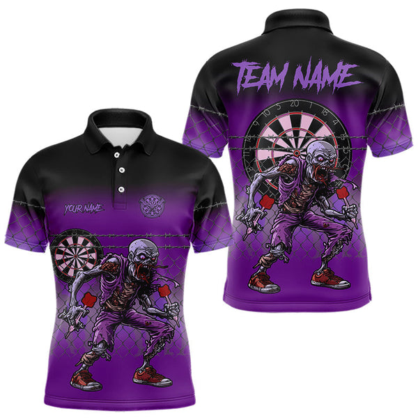 Maxcorners Custom Zombie Purple Dart Shirt For Men, Dart Team Jerseys Polo Shirt LM1109