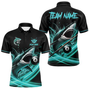 Maxcorners Black And Teal 8 Ball Shark Billiard League Shirts For Men Custom Pool Team Jersey Polo & 1/4 Zip LM0410