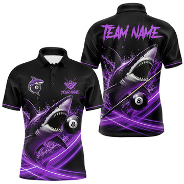 Maxcorners Black And Purple 8 Ball Shark Billiard League Shirt For Men Custom Pool Team Jersey Polo & 1/4 Zip LM0410