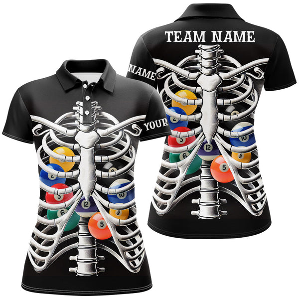 Maxcorners Funny Billiard Balls Inside The Rib Custom White Skeleton Halloween Billiard Shirts For Men & Women