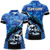 Maxcorners Blue Skull Pattern Custom Billiard Shirts For Men & Women, Scary Billiard Shirts Pool Team Jerseys