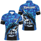 Maxcorners Blue Skull Pattern Custom Billiard Shirts For Men & Women, Scary Billiard Shirts Pool Team Jerseys