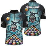 Maxcorners Personalized Pool Ball And Shark Billiard Shirts For Men Custom Unique Team League Billiard Jerseys