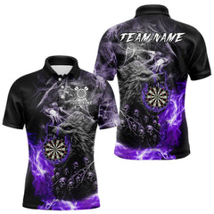 Maxcorners Personalized Wolf And Skull Smoke Purple Mens Dart Shirts Custom Dart Jerseys Team Polo & 1/4 Zip LM0611