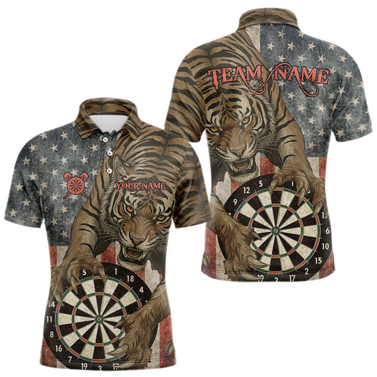 Maxcorners Personalized Vintage American Flag Tiger Darts Shirt For Men, Patriotic Dart Team Jerseys LM0611