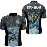 Maxcorners Blue Pool Ball Wave Ocean Custom Shark Billiard Polo & Quarter Zip For Men Billiard League Jerseys