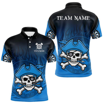 Maxcorners Black And Blue Funny Pirate Flame Skull Darts Shirt For Men Custom Dart Jersey Team Polo, 1/4 Zip LM0901