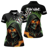Maxcorners Personalized Green Death Skeleton Fire Dart Shirts For Men Custom Skull Dart Jersey Polo & 1/4 Zip